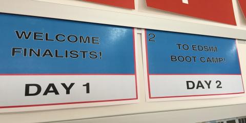 Sign of EdSim Key Events Bootcamp. Day 1: Welcome Finalists, Day 2: To EDSIM Bootcampim